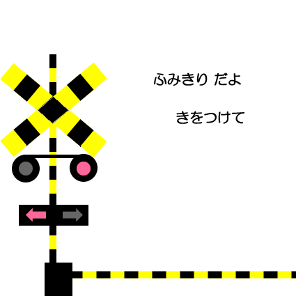 ふみきり　きいろとくろに気をつけて　オリジナル絵本３ページ目